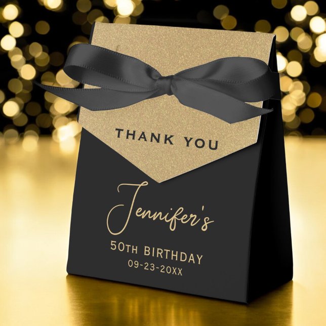 50th Birthday Gold Foil Monogram Script Thank You Favor Boxes (Creator Uploaded)