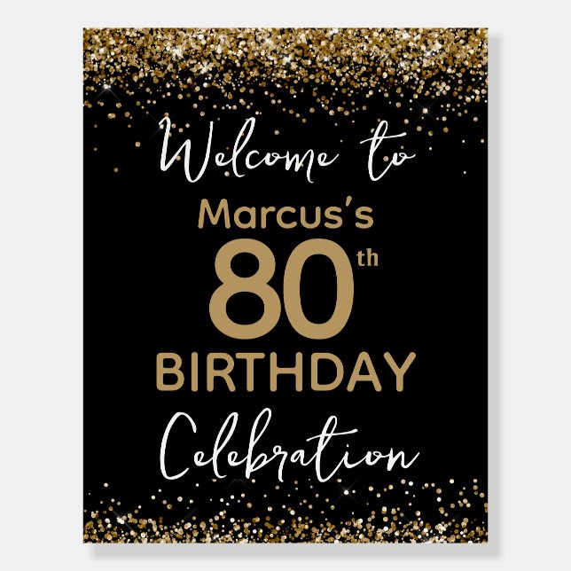 50th Birthday Gold Glitter and Black Welcome Large Foam Board (Front)