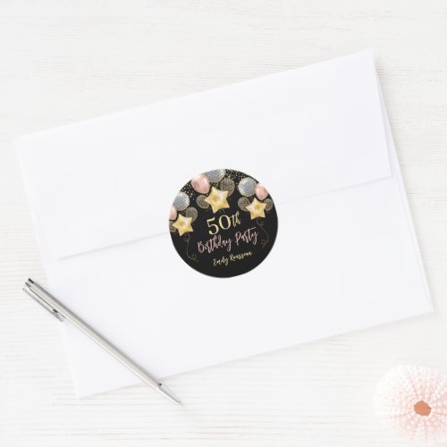 50th Birthday Gold Glitter Confetti Balloons  Classic Round Sticker