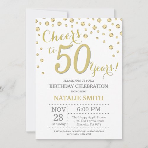 50th Birthday Gold Glitter Diamond Invitation