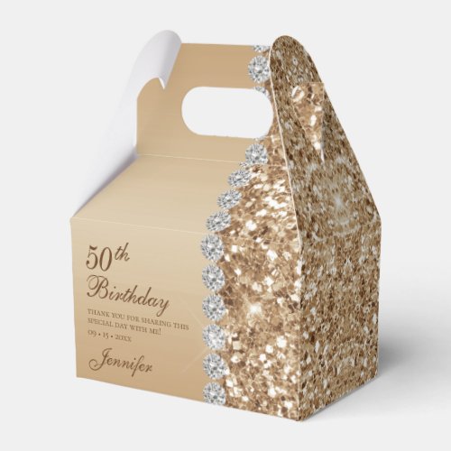 50th Birthday Gold Glitter Diamonds Thank You Favor Boxes
