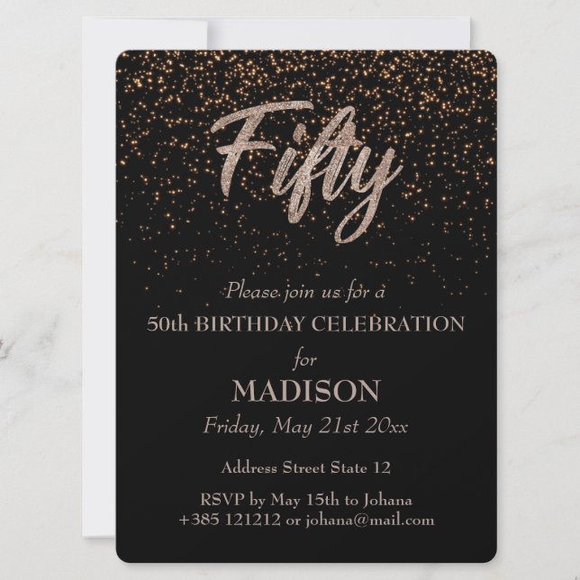 50th Birthday Gold Glitter Invitation (Front)