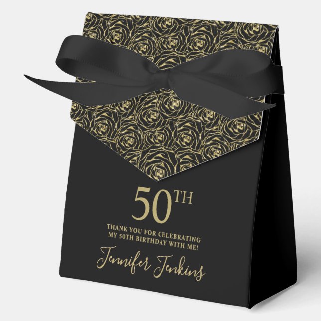 50th Birthday Gold Glitter Roses Thank You  Favor Boxes (Front)