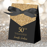 50th Birthday Gold Glitter Thank You Favor Boxes<br><div class="desc">This fabulous modern 50th Birthday Gold Glitter Thank You favor box with sparkling gold glitter, the birthday girl's name in a trendy script font, and tied with an elegant black bow would be perfect for your event. It would be great for a candy station, on a thank you gift table,...</div>