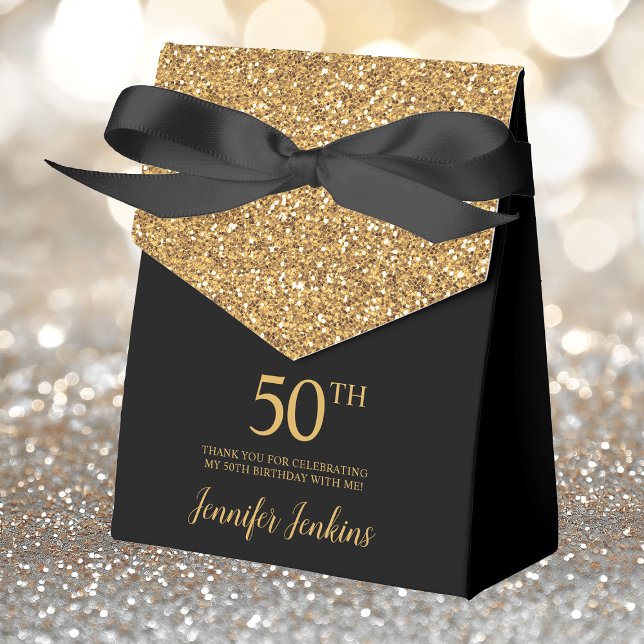 50th Birthday Gold Glitter Thank You Favor Boxes (Creator Uploaded)