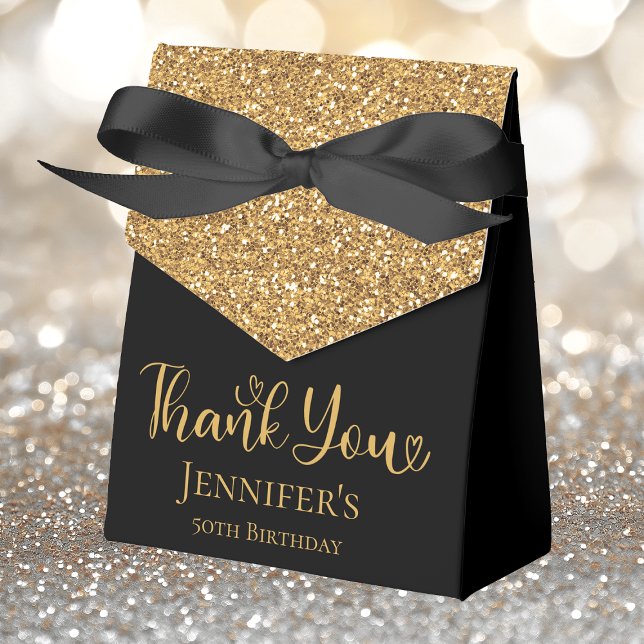 50th Birthday Gold Glitter Thank You Favor Boxes (Creator Uploaded)