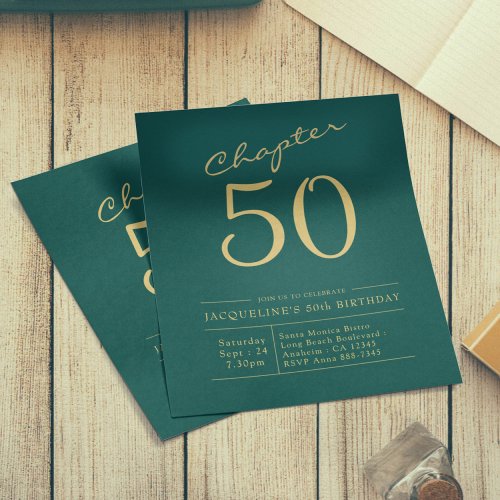50th Birthday Gold Green Budget Invitation Flyer