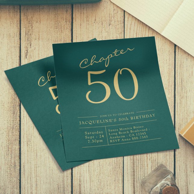 50th Birthday Gold Green Budget Invitation Flyer (Creator Uploaded)