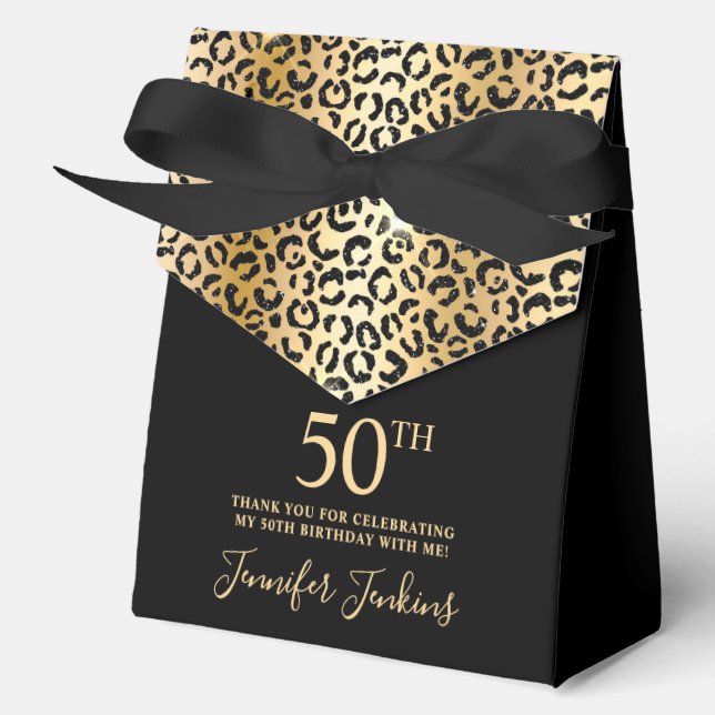 50th Birthday Gold Leopard Print Thank You  Favor Boxes (Front)