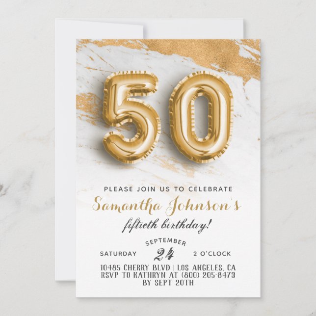 50th Birthday Gold Marble Invitation (Front)