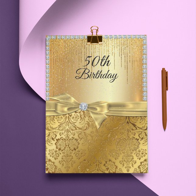50th Birthday Gold Metallic Diamond Glitter Invitation (Creator Uploaded)