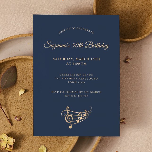 50th Birthday Gold Music Notes Elegant Invitation (Creator Uploaded)