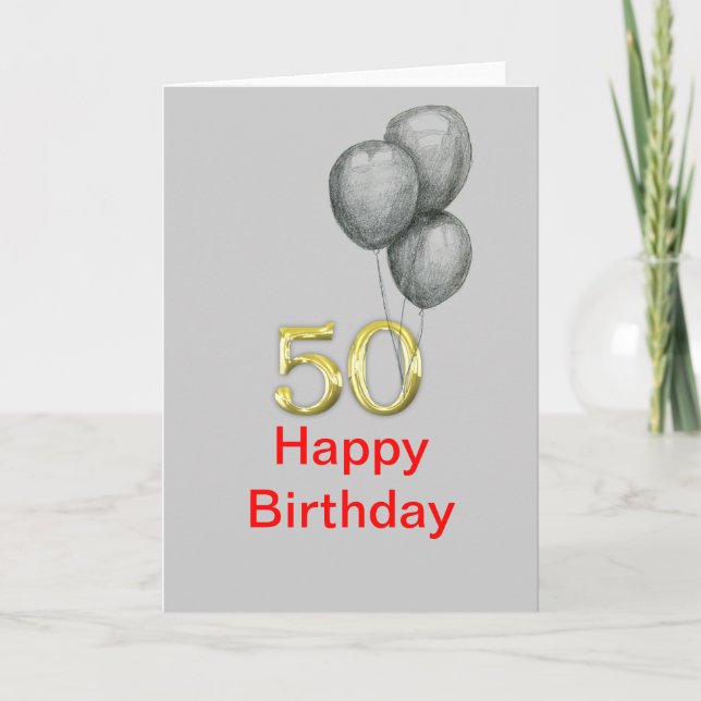 50th Birthday Gold Numbers Balloons Blank Cards (Front)