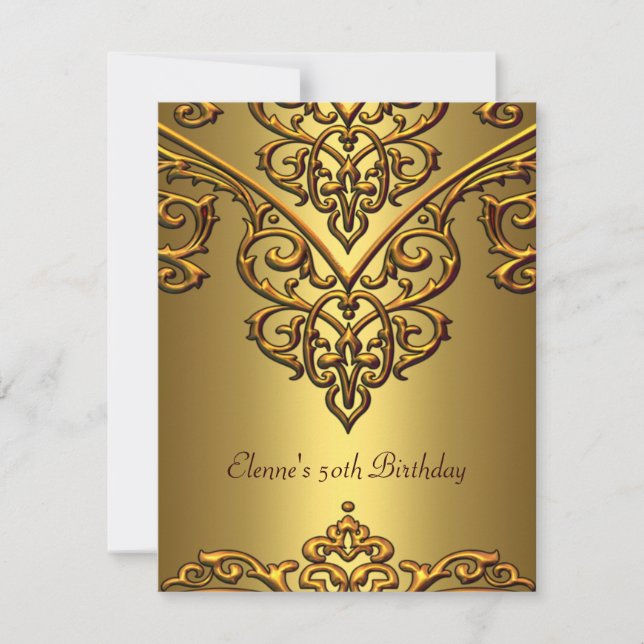 50th Birthday Gold on Gold Overlay Invitation (Front)