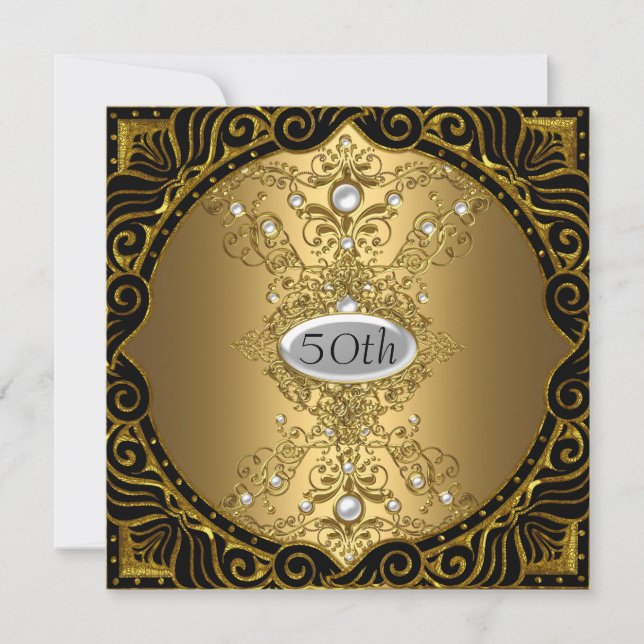 50th Birthday Gold Party Invitation (Front)