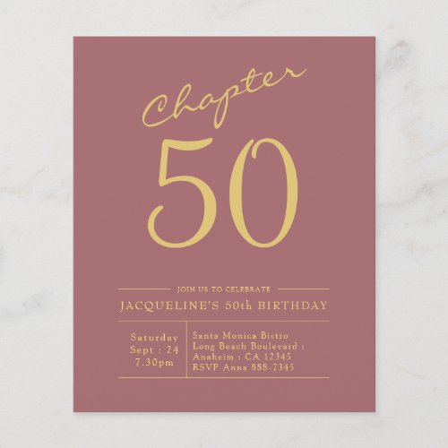 50th Birthday Gold Pink Budget Invitation Flyer