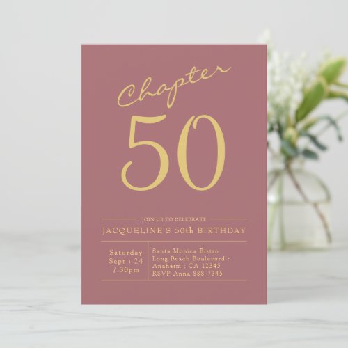 50th Birthday Gold Pink Invitation