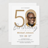 50th Birthday Gold Simple Elegant Custom Photo Invitation | Zazzle