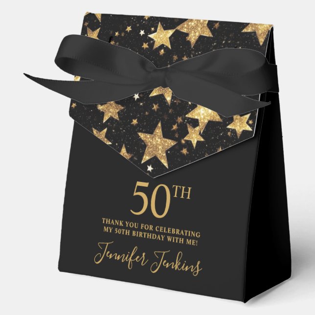 50th Birthday Gold Stars Thank You  Favor Boxes (Front)
