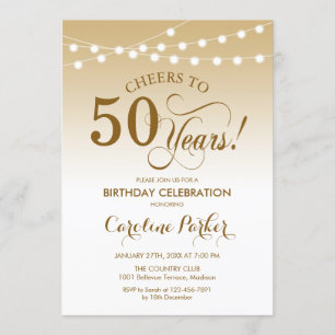 50th Birthday - Gold White Invitation