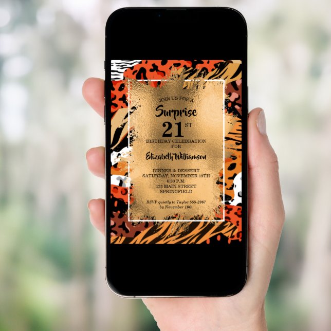 50th Birthday Gold Wild Animal Print Invitation (Front Digital)