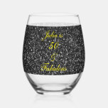 50th Birthday Gold Yellow Black Glitter Gift Favor Stemless Wine Glass<br><div class="desc">Designed with pretty,  girly and beautiful black glittery background and personalized text template for name which you can edit,  this is perfect for the 50th birthday celebrations!</div>