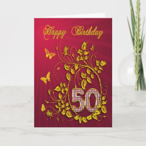 50th Birthday golden butterflies Card