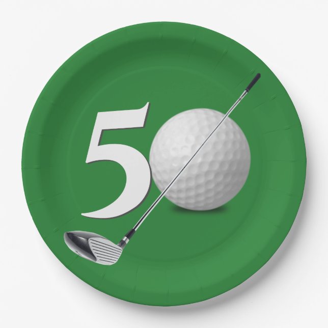50th Birthday Golf Ball And Club  Paper Plates (Front)