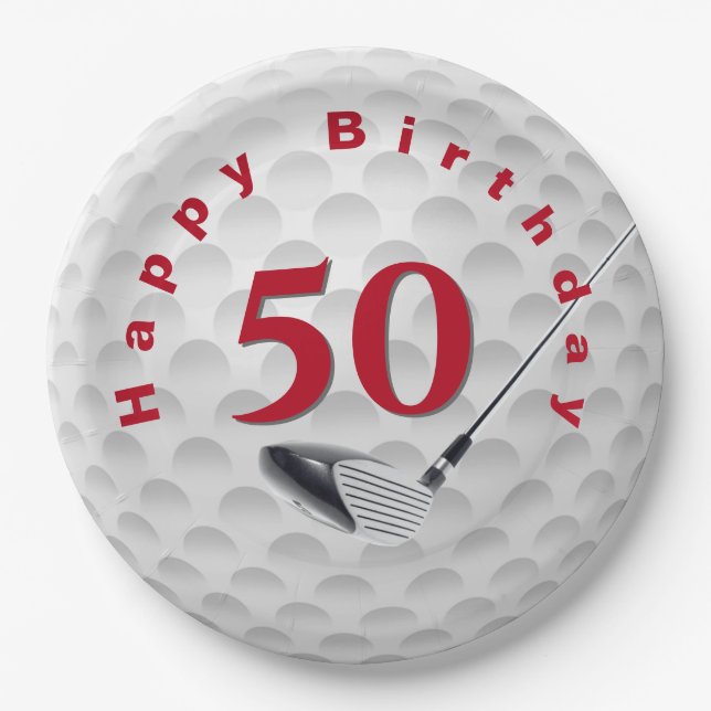 50th Birthday Golf Ball Design Paper Plates (Front)