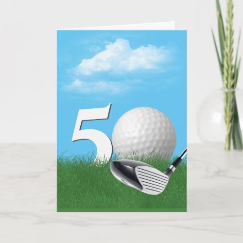 50th Birthday Golf Ball In Grass Card