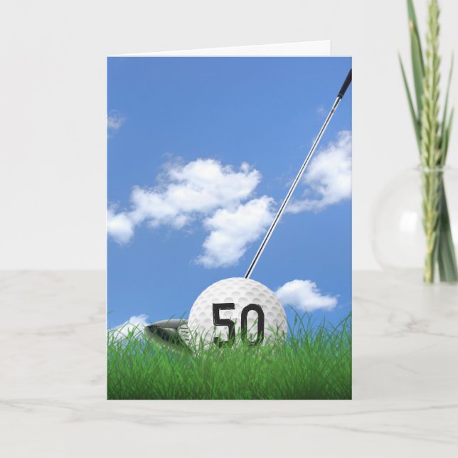 50th birthday golf ball in grass card (Front)