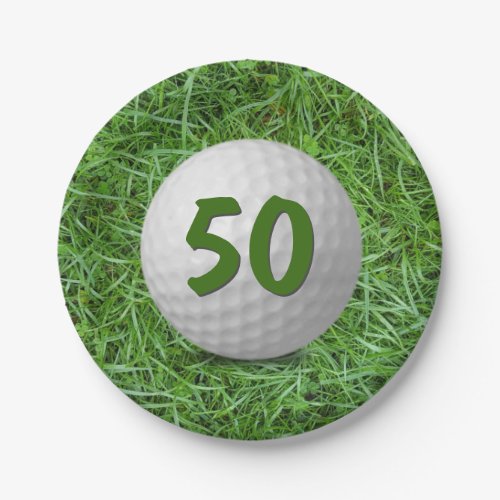 50th Birthday Golf Ball on Grass Paper Plate