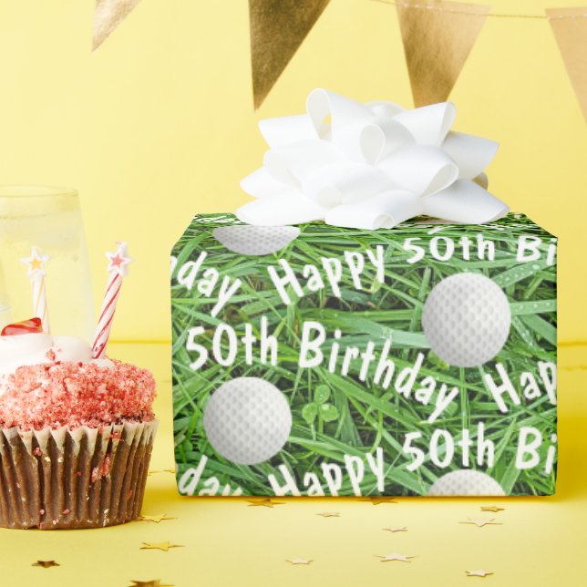 50th Birthday Golf Balls on Grass Wrapping Paper (Birthday Party)