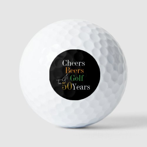 50th Birthday Golf Cheers Beers Black and Gold Golf Balls