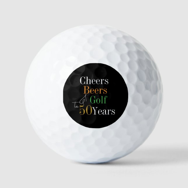 50th Birthday Golf Cheers Beers Black and Gold Golf Balls (Front)