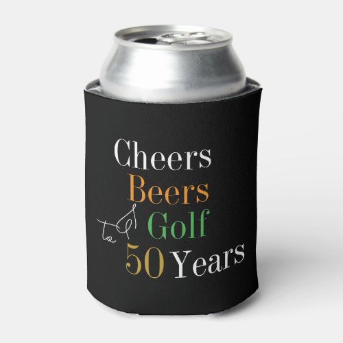 50th Birthday Golf Cheers Beers Party Black Gold Can Cooler