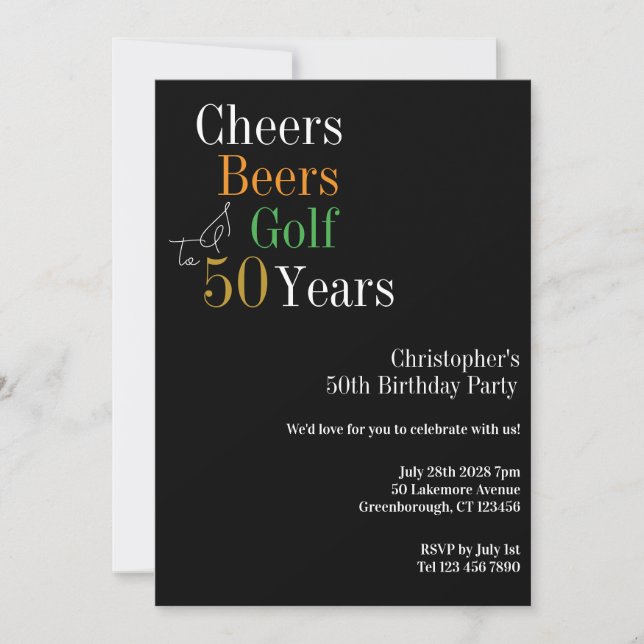 50th Birthday Golf Cheers Beers Party Invitation (Front)