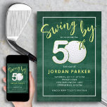 50th Birthday Golf Theme Swing By Stylish Green Invitation<br><div class="desc">Mark the milestone in style with this modern golf-themed 50th birthday invitation, designed with a worn vintage green background that adds rich texture and depth. The golf ball “50” creates a bold focal point, blending sporty detail with a clean, elevated layout. Paired with a relaxed handwritten “swing by” script and...</div>