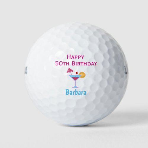 50th Birthday Golfer Cute Pink Martini Golf Balls