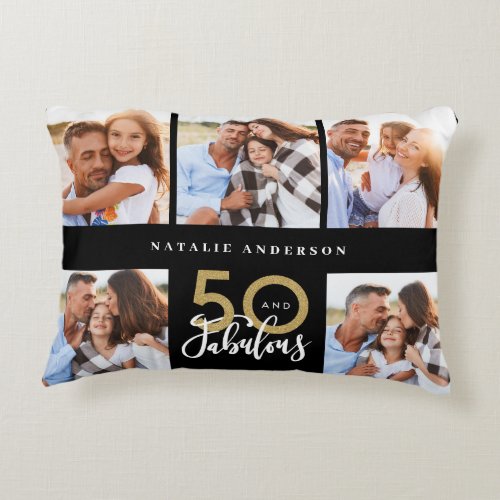 50th birthday good gold black photo collage chic a accent pillow