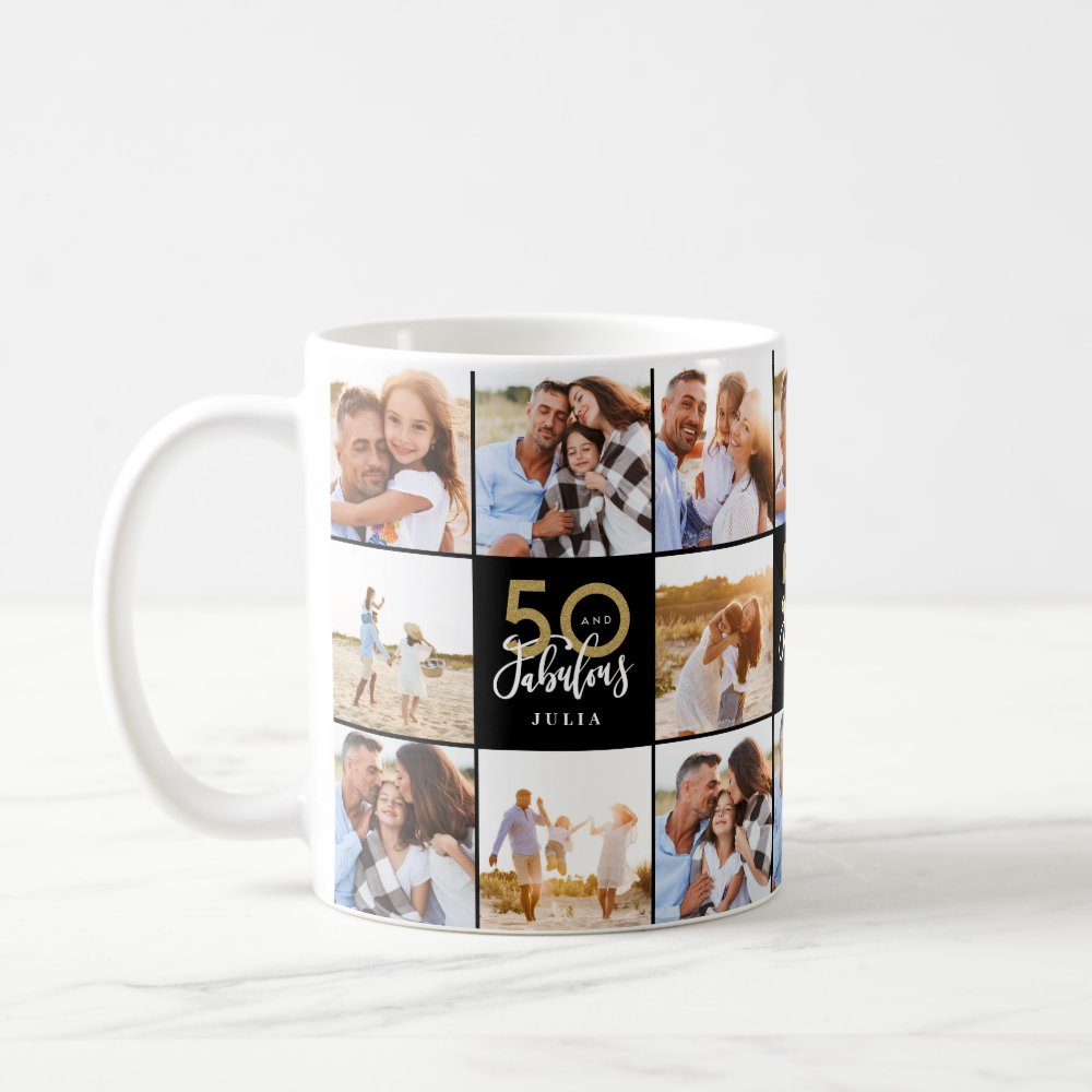 50th Birthday Good Gold Black Photo Collage Chic Custom Coffee Mug