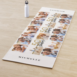 50th birthday good gold black photo collage chic y yoga mat