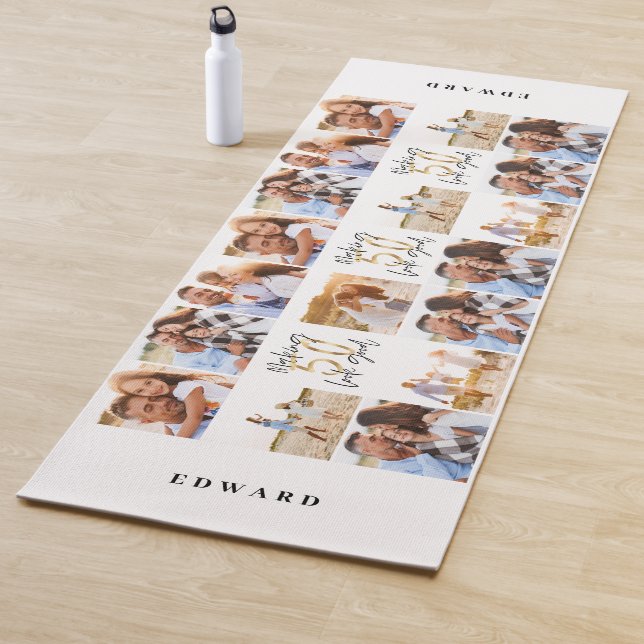 50th birthday good gold black photo collage chic yoga mat (In Situ)