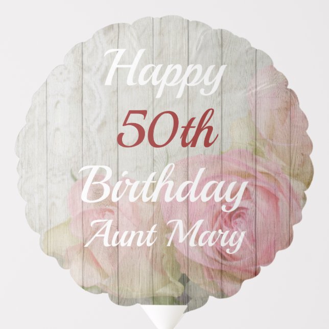 50th Birthday Gray Barnwood and Pink Roses Balloon (Front)