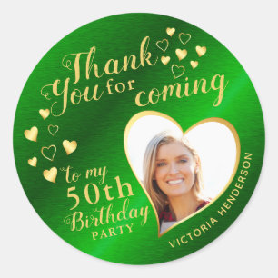 50th Birthday Green and Gold Favor Thank You Classic Round Sticker