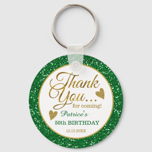 50th Birthday Green Glitter And Gold Thank You Keychain