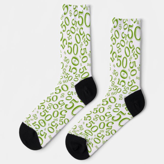 50th Birthday Green/white Random Number Pattern Socks (Left)