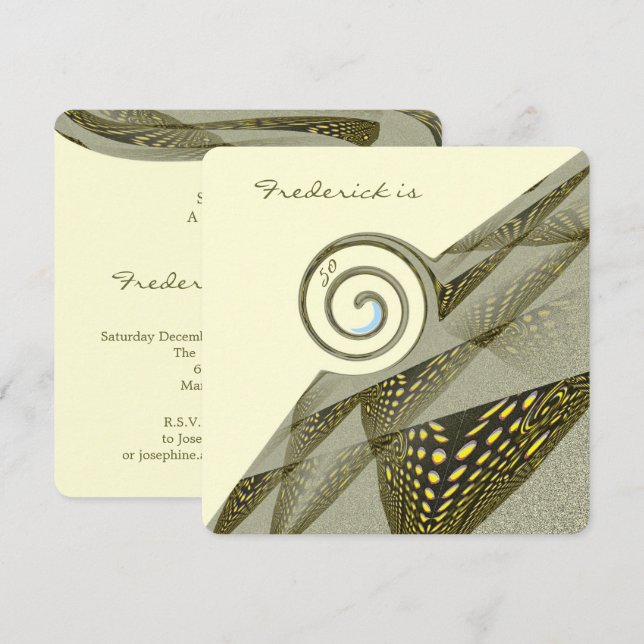 50th Birthday Green & Yellow Design Invitation (Front/Back)