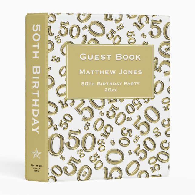 50th Birthday Guest Book Gold Number Pattern Mini Binder (Front/Spine)