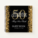 50th Birthday Guestbook Party Sparkles Gold Notebook at Zazzle